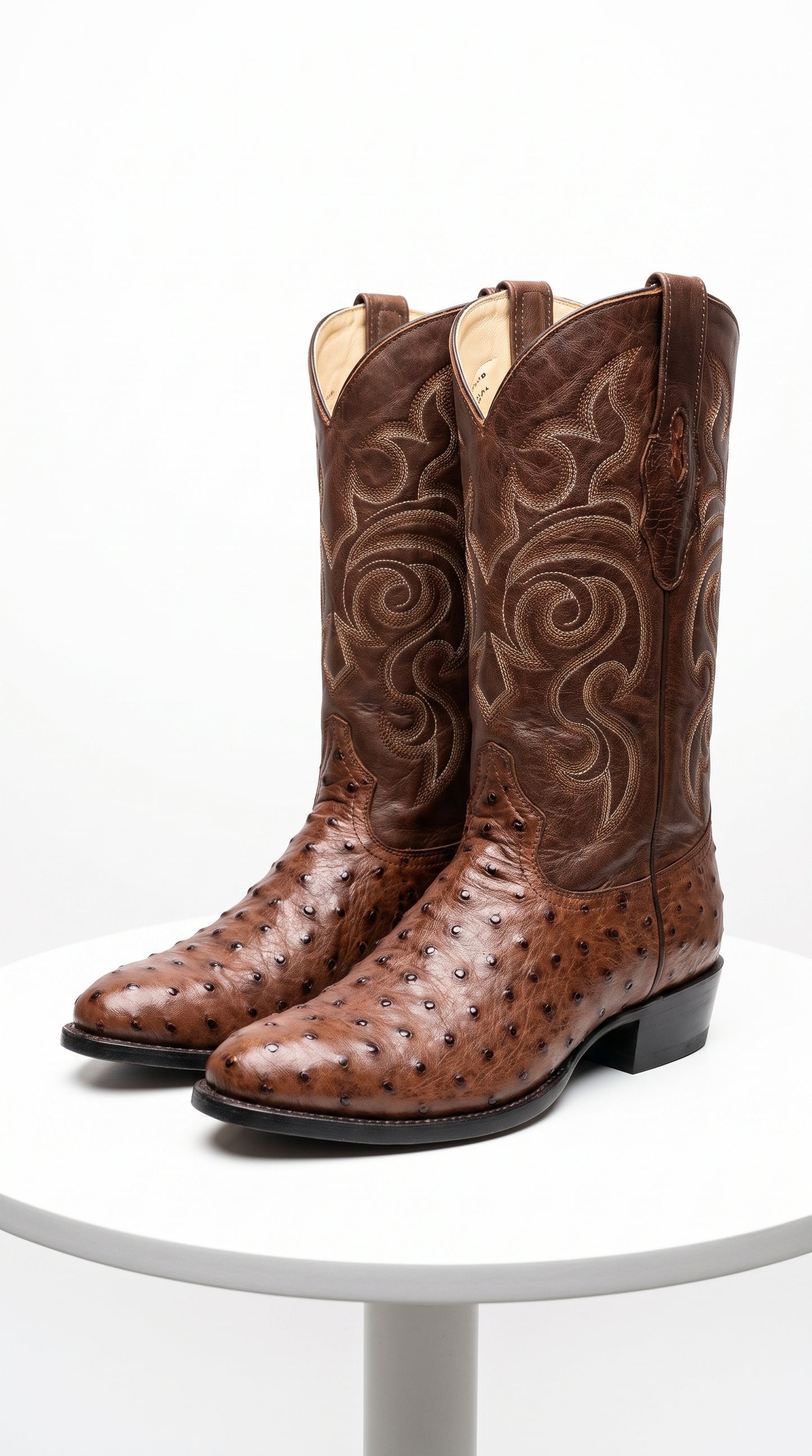 Men’s Los Altos Kango Tabac Genuine Ostrich Round Toe Boots, Exotic Western Cowboy Dress Boots