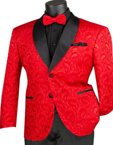 Mens Modern Fit Paisley Jacquard Prom Tuxedo in Red