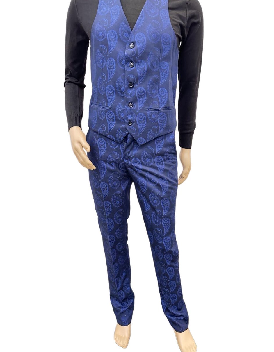 34 Paisley Suit - Royal Blue Prom Suit - Slim Fit Stage Suit
