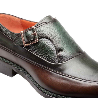 Mezlan Artesano Men's Chocolate/Forest Patina Calfskin Two-Toned Monk Strap Shoes