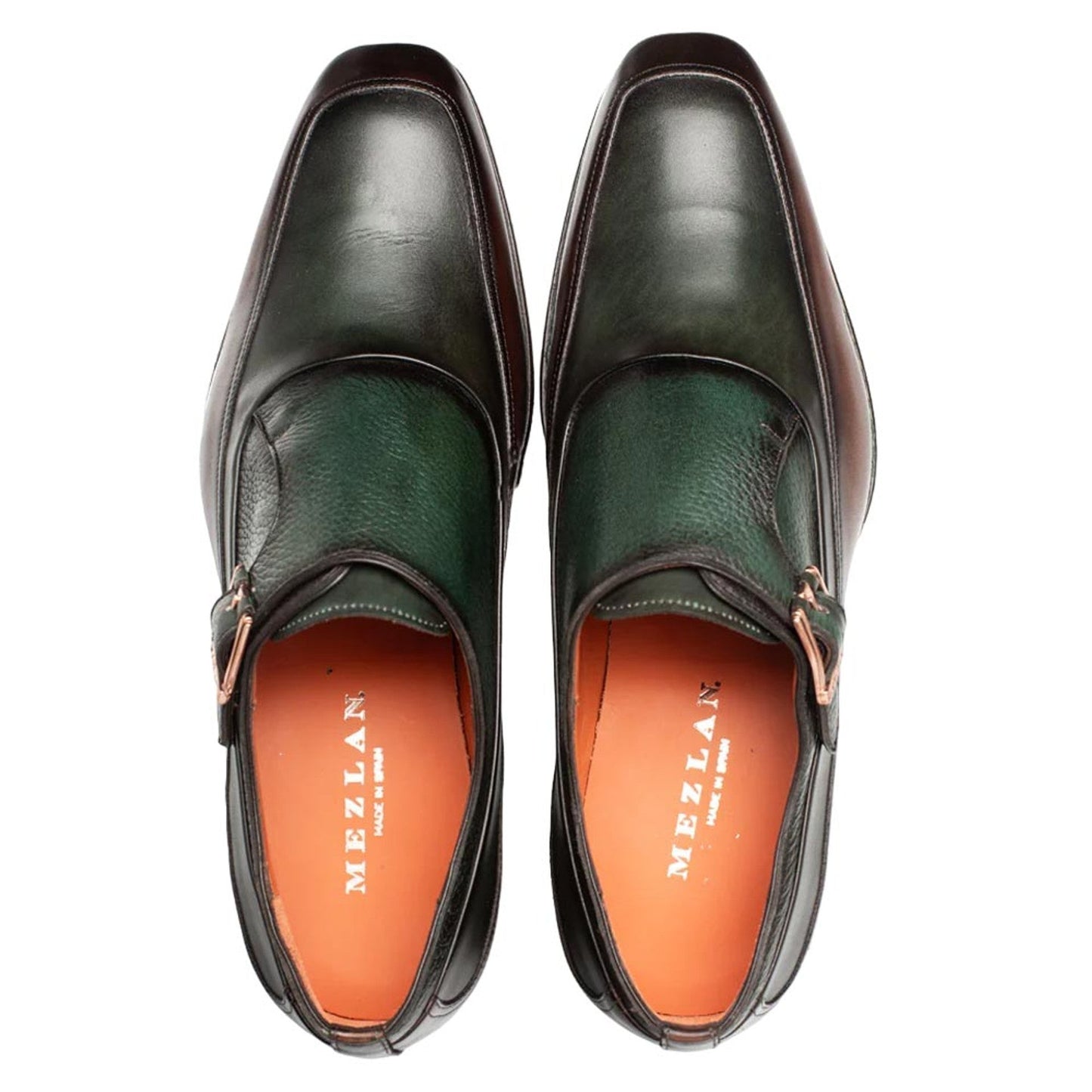 Mezlan Artesano Men's Chocolate/Forest Patina Calfskin Two-Toned Monk Strap Shoes
