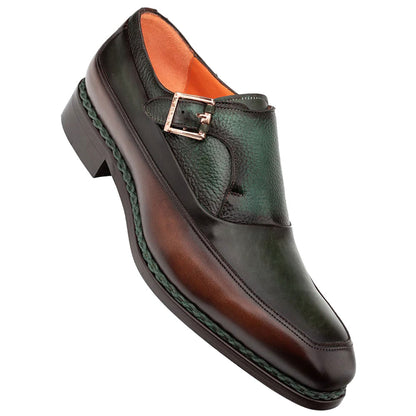 Mezlan Artesano Men's Chocolate/Forest Patina Calfskin Two-Toned Monk Strap Shoes