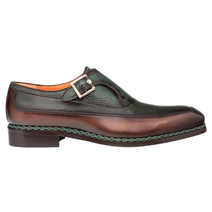 Mezlan Artesano Men's Chocolate/Forest Patina Calfskin Two-Toned Monk Strap Shoes