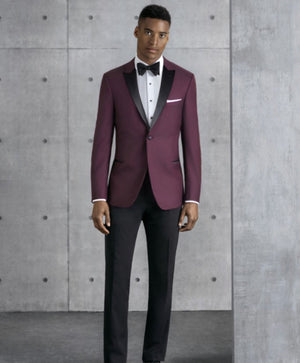 Mens Slim Fit One Button Peak Tuxedo Burgundy