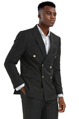 Men's Slim Fit Double Breasted Wedding Suit With Gold Buttons In Black - Men's Tuxedo USA