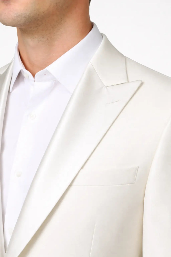 Elegant Ivory White Blazer for Men – Peak Lapel Modern Fit Formal Jacket