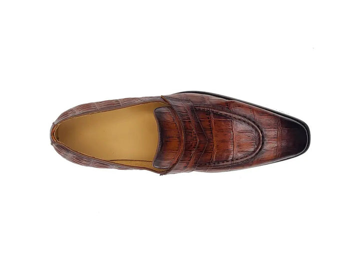 Carrucci Penny Loafer Features Alligator Embossed Calfskin