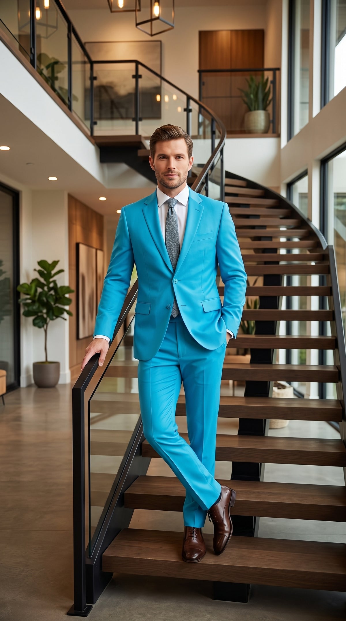 Men’s Light Blue Tuxedo Suit, Baby Blue Teal Turquoise Wedding Prom Suit RET208-19