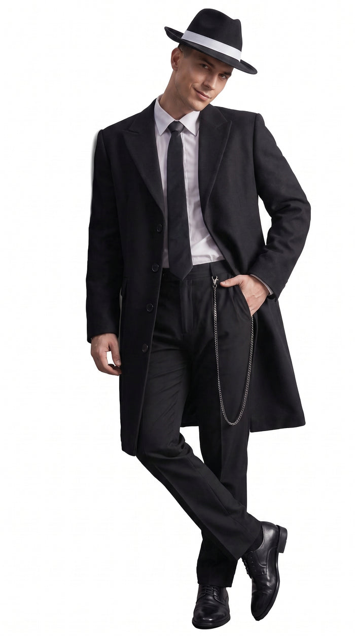 Men’s Charcoal Grey Vested Long Tuxedo Suit, Gangster Style Formal Wedding Prom Outfit