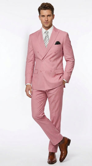 Men's Blush Pink Double Breasted Easter Suit – Modern Fit Lightweight 2-Piece Spring & Summer Wedding Suit