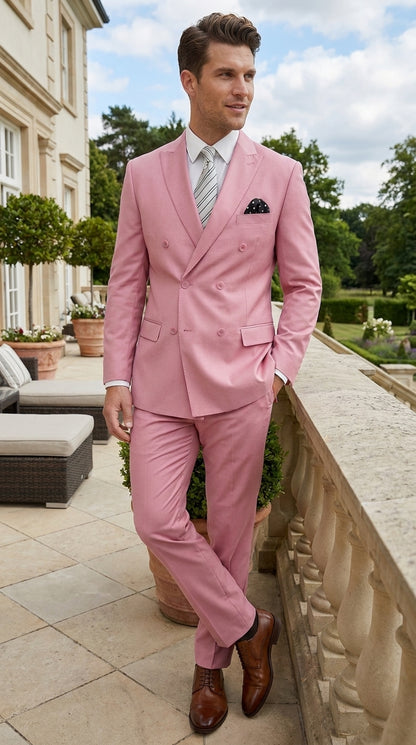 Men's Blush Pink Double Breasted Easter Suit – Modern Fit Lightweight 2-Piece Spring & Summer Wedding Suit