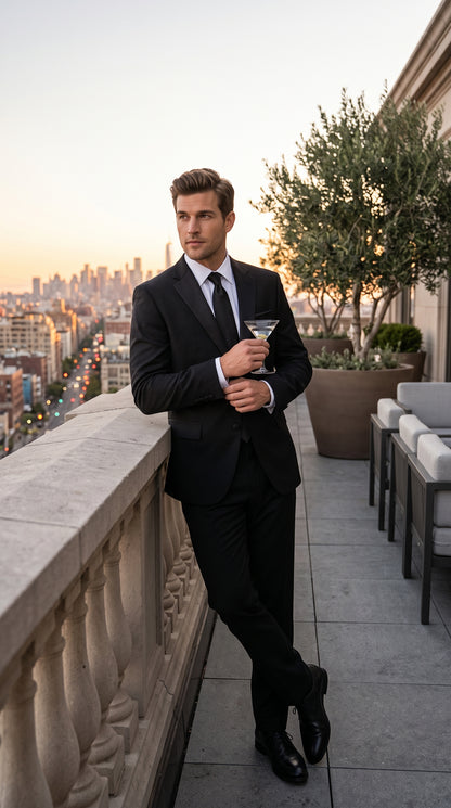 Men’s Classic Black Tuxedo Suit, 2 Button Wedding Prom Formal Suit