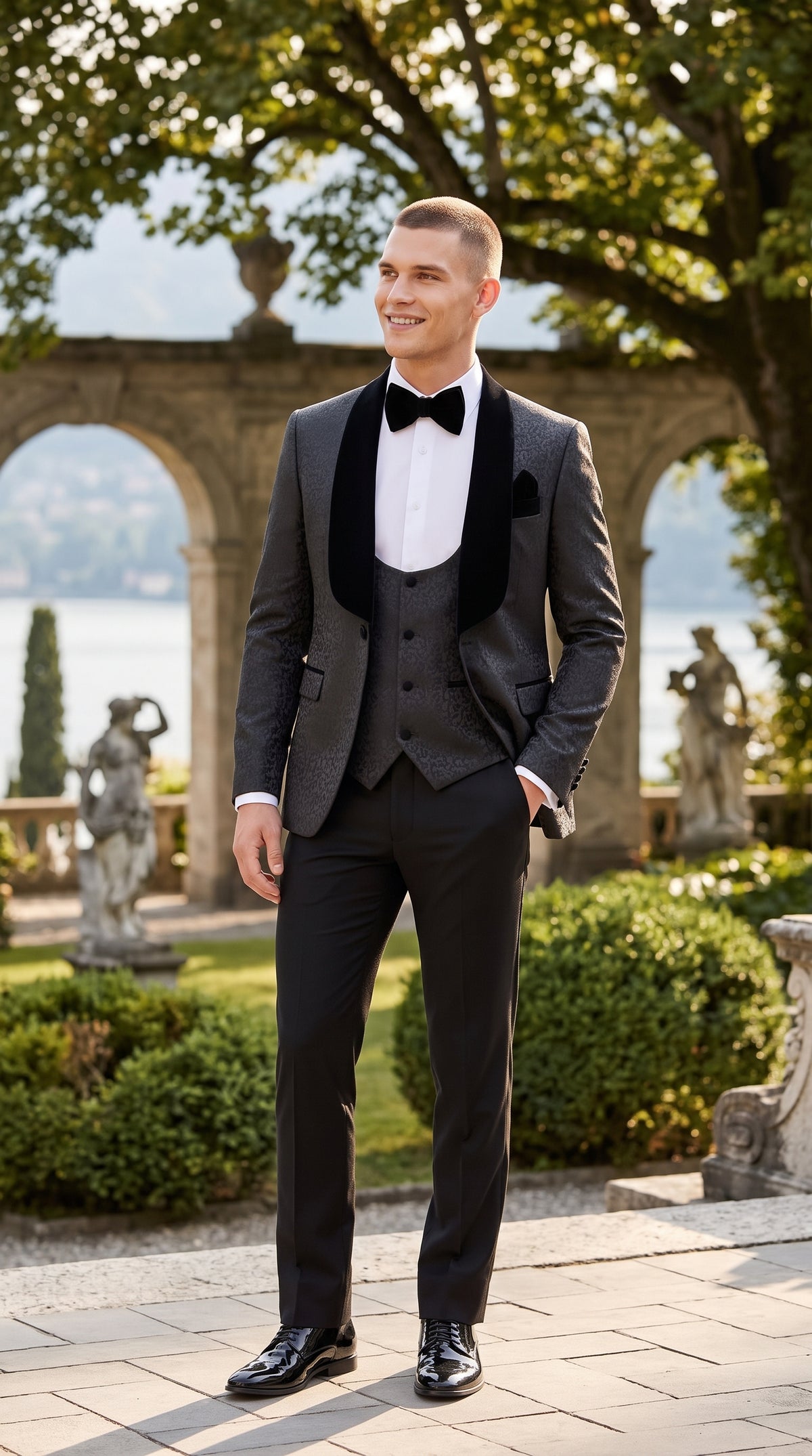 Rossi Men’s Classic 3 Piece Smoking Style Tuxedo Suit, Formal Wedding Prom Eveningwear Suit