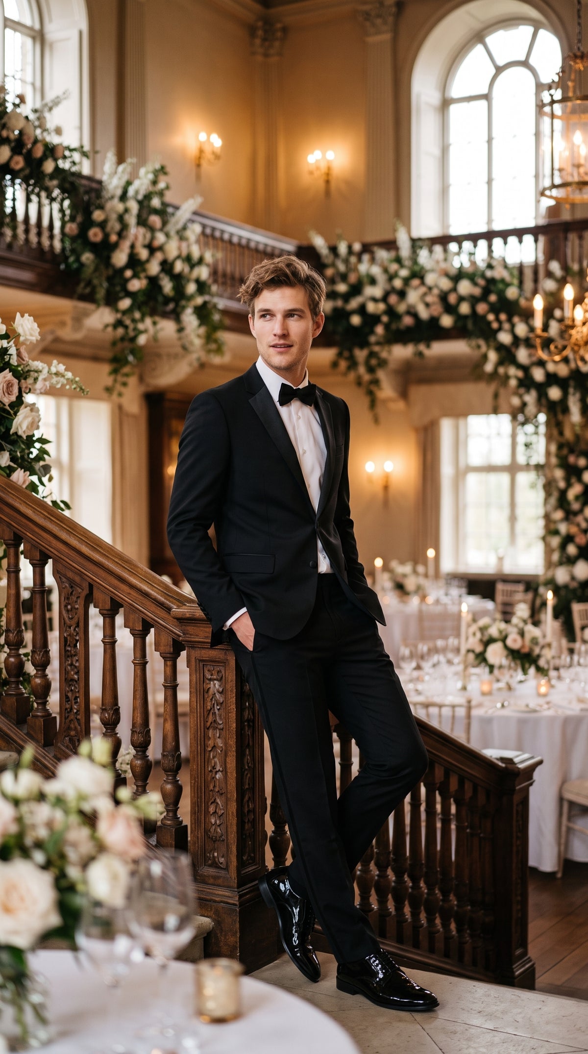 Men’s Black Wool Tuxedo Suit, 2 Button Modern Fit Formal Wedding Prom Tuxedo