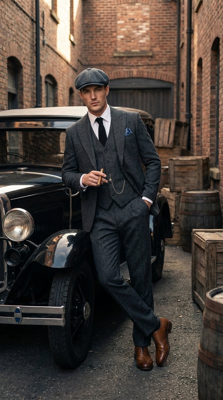 Men’s Charcoal Great Gatsby 3 Piece Suit, 1920s Gangster Vintage Formal Dress Suit