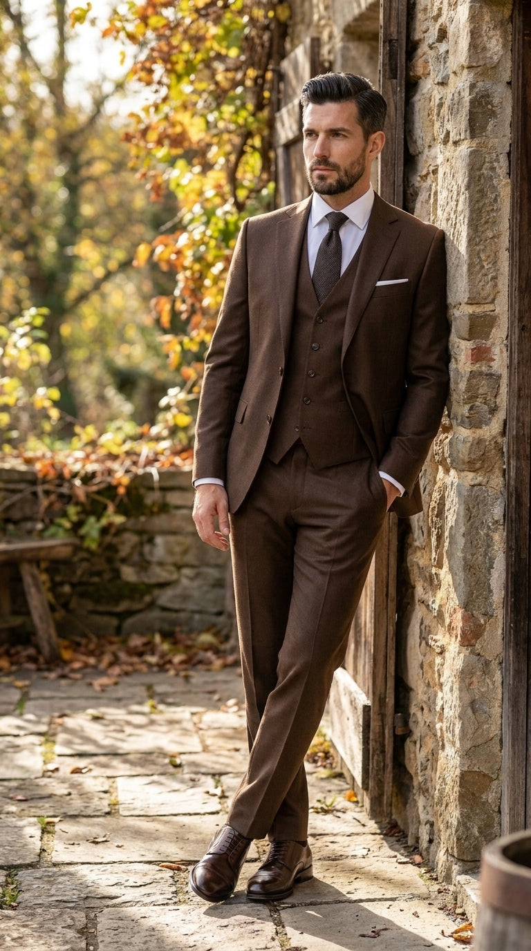 Men’s Chocolate Brown One Button Tuxedo Suit, Formal Groom Wedding Prom Dinner Suit