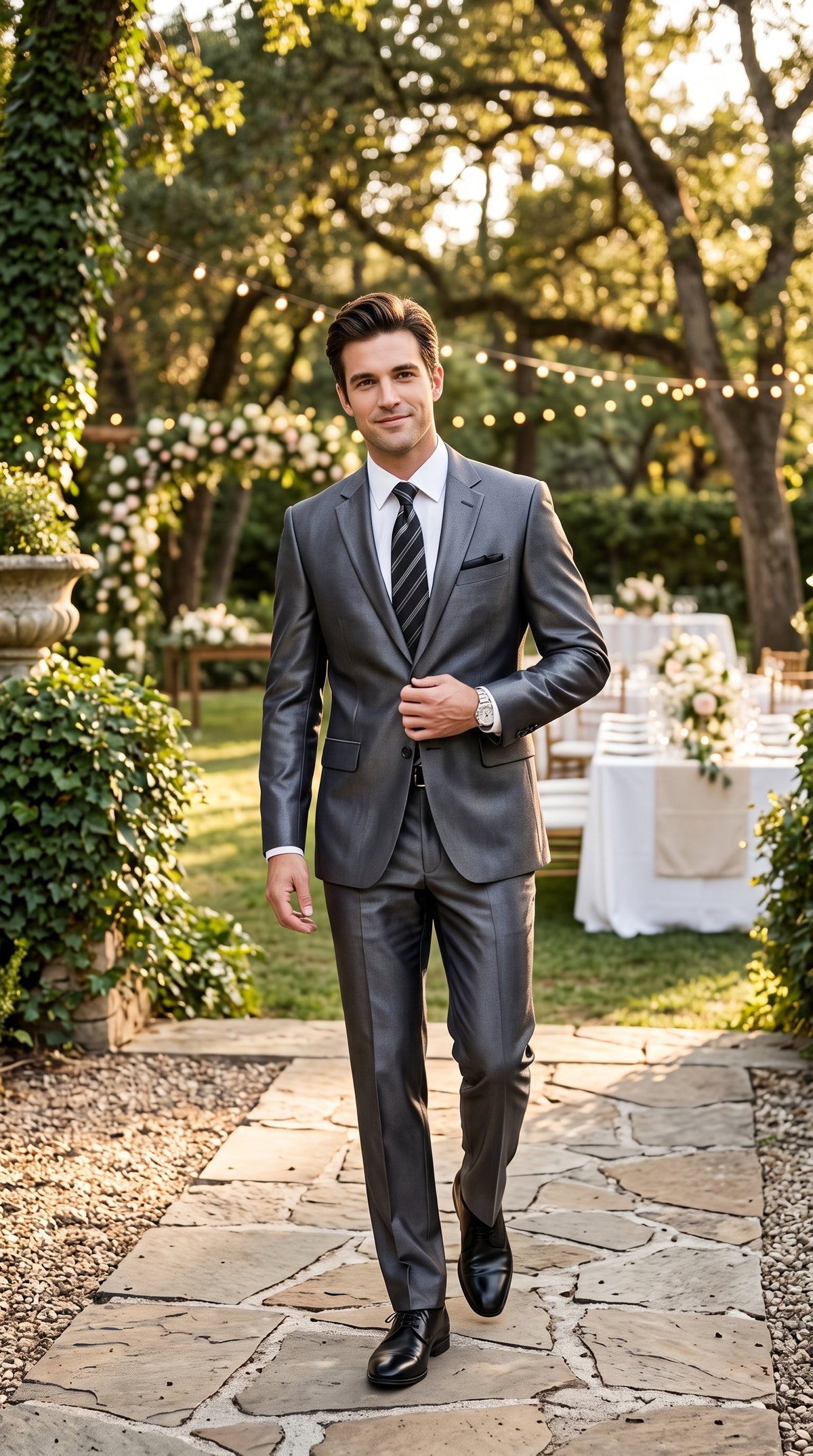 Men’s Gray Silver Sharkskin Suit, Slim Fit Shiny Formal Wedding Business Suit