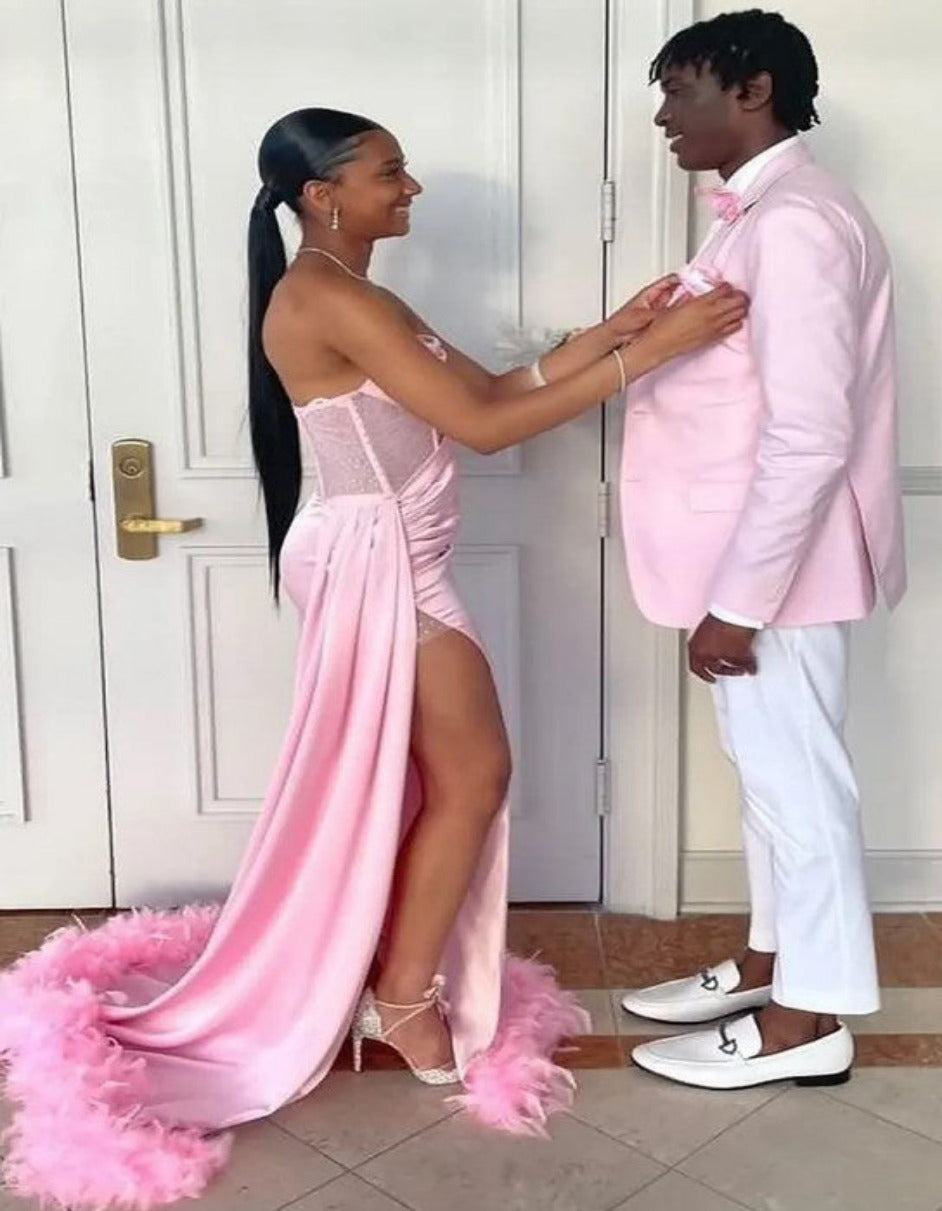 Pink And White Tuxedo Suit With White Pants  White Shirt  Pink Vest  Bowtie and White Shoe