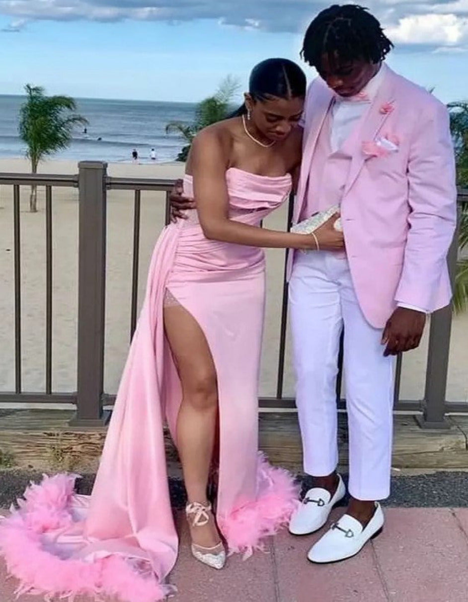 Pink And White Tuxedo Suit With White Pants  White Shirt  Pink Vest  Bowtie and White Shoe