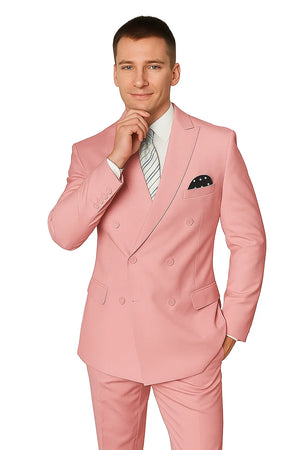 Elegant Mens Double-Breasted Wool Suit in Soft Blush Pink