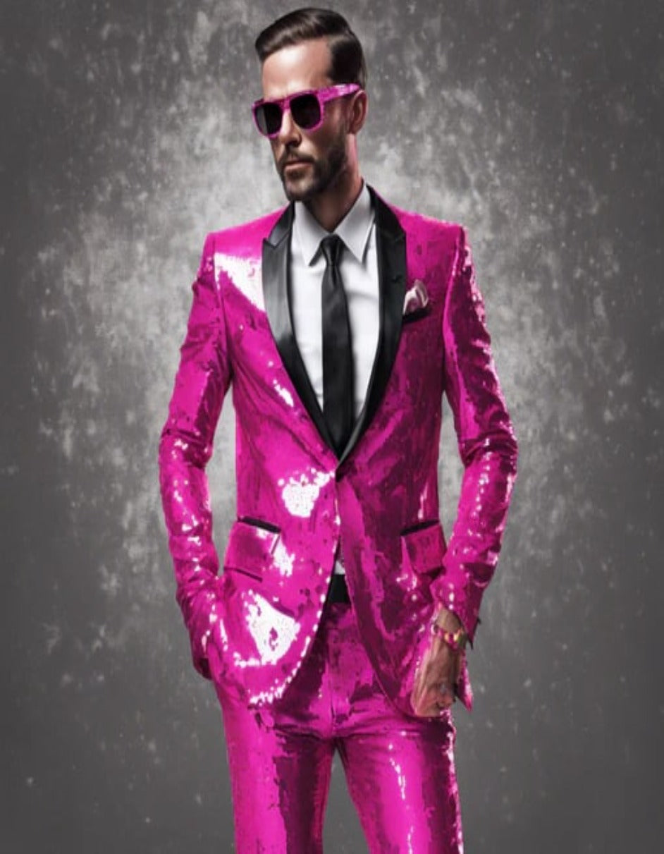 Mens Sequin Suit - Sparkly Suit - Pink Fabric Glitter Suit