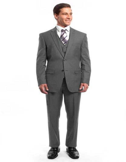Light Grey Suit - Silver Gray Suit For Wedding - Men's Two Button Vested Business Light Grey Pinstripe Suit - Men's Tuxedo USA