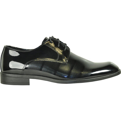 Bravo Mens Classic Patent Textured Tuxedo Oxford Lace Up Dress Shoe in Black