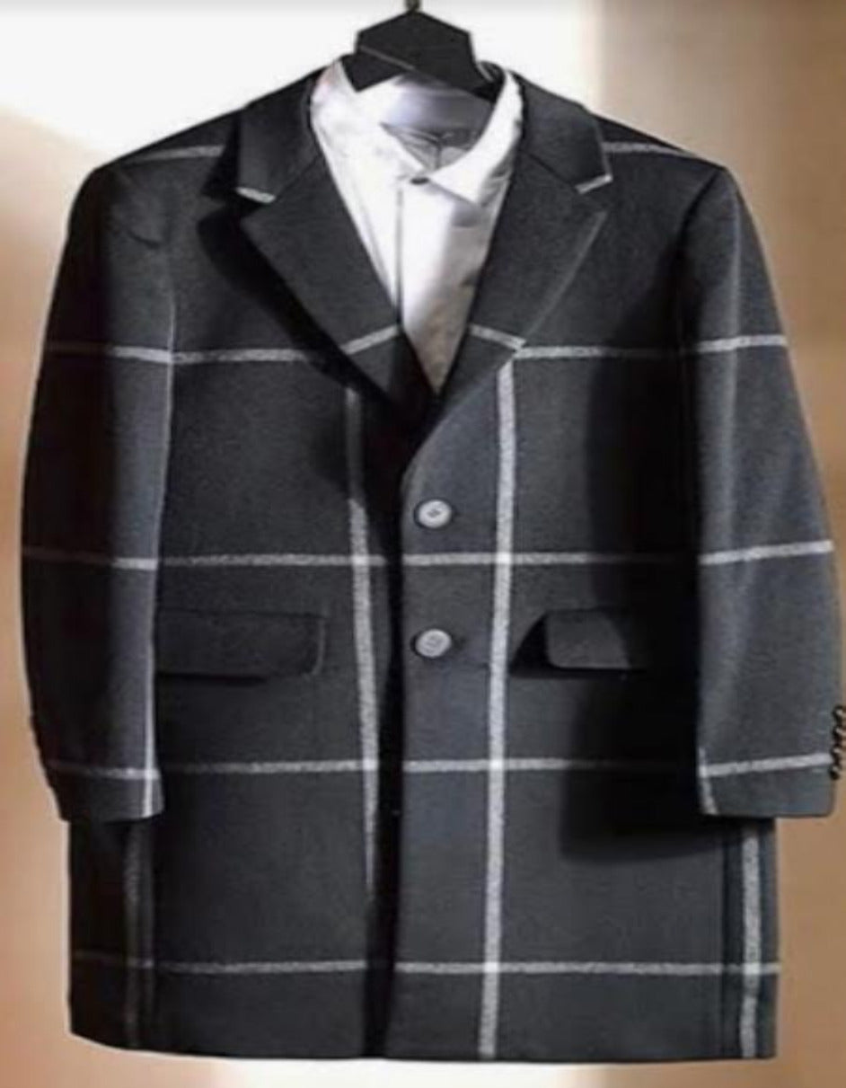 Mens Plaid Overcoat - Wool Peacoat - Plaid Topcoats Dark Gray - Men's Tuxedo USA