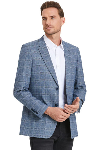 Saco vaquero - Western Sport Coat - Western Blazer- Men's Slim Fit Business Casual Light Blue Plaid Sport Coat