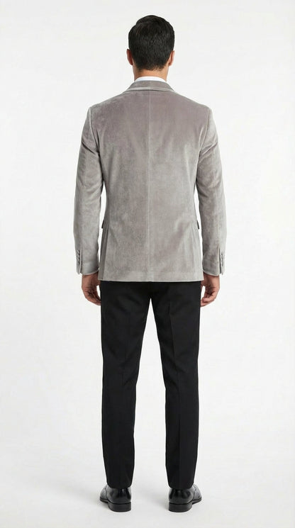 Men's Platinum Velvet Dinner Jacket with Satin Shawl Lapel | Formal Wedding Prom Blazer