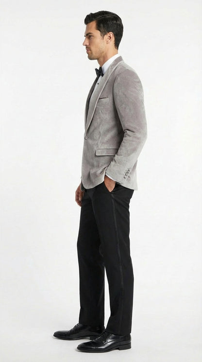 Men's Platinum Velvet Dinner Jacket with Satin Shawl Lapel | Formal Wedding Prom Blazer