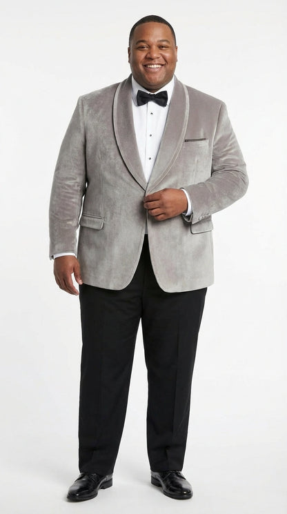 Men's Platinum Velvet Dinner Jacket with Satin Shawl Lapel | Formal Wedding Prom Blazer