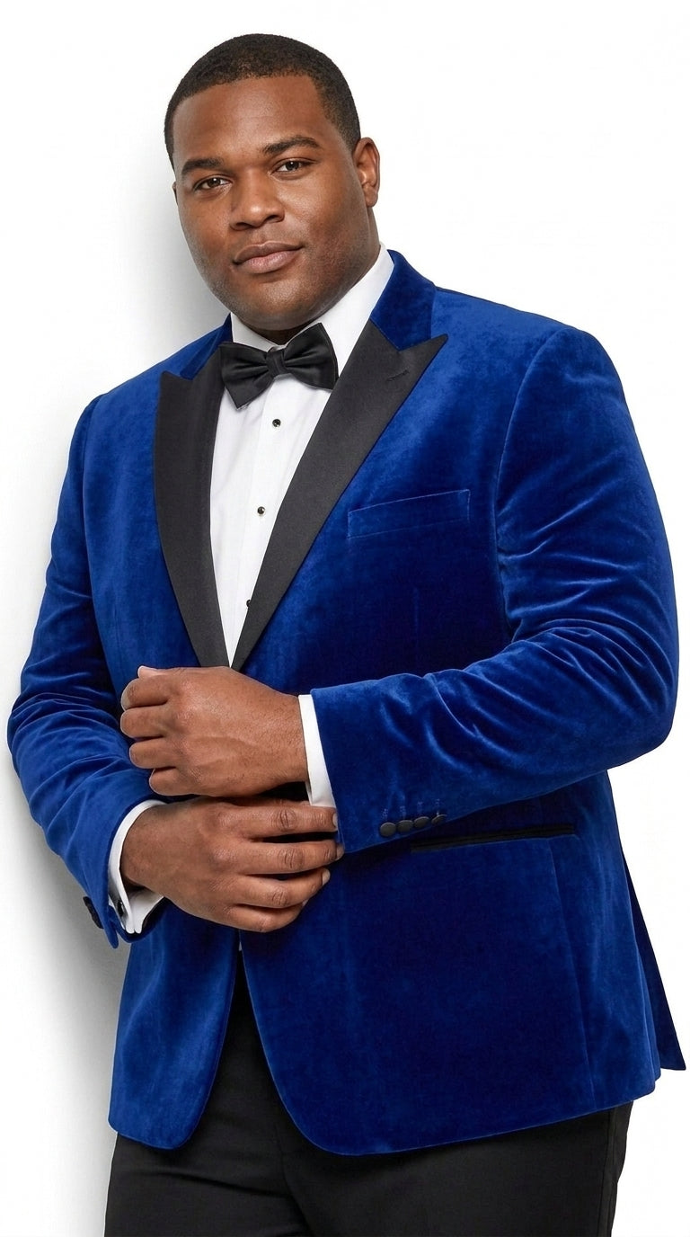 Men’s Royal Blue Velvet Tuxedo Dinner Jacket with Black Shawl Lapel Formal Blazer