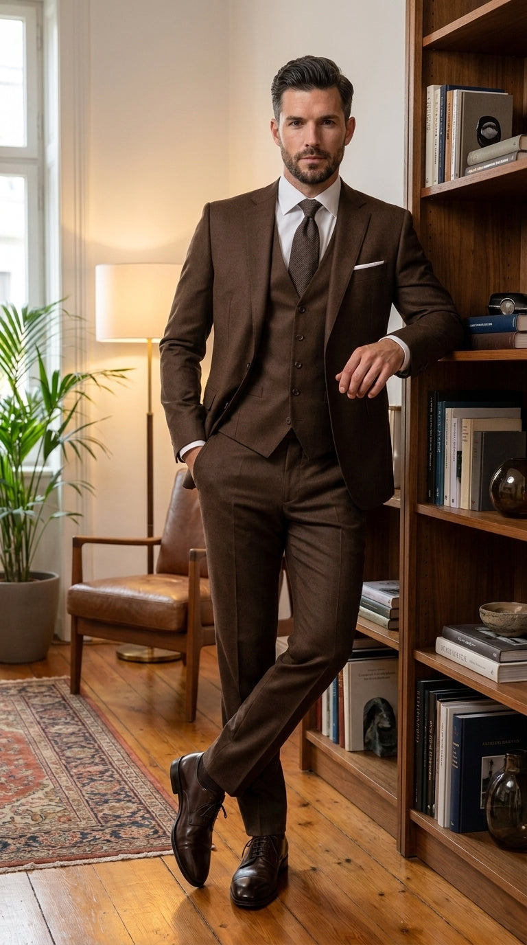 Men’s Chocolate Brown One Button Tuxedo Suit, Formal Groom Wedding Prom Dinner Suit