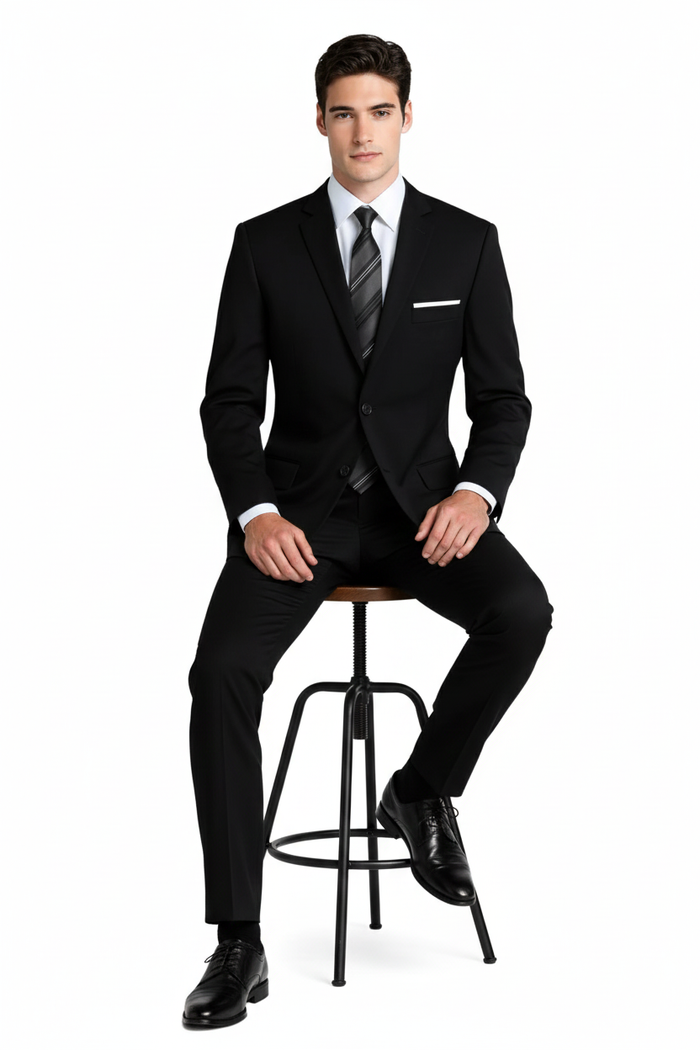 Mens Designer Super 120's Wool Tuxedo Suit in Black