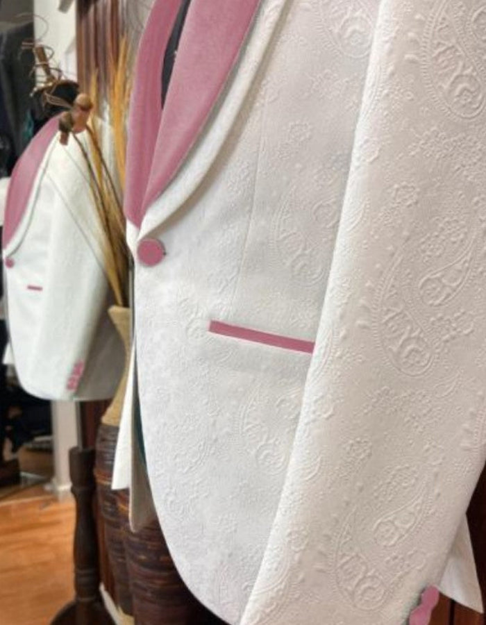 White and Pink Tuxedo - Prom Suit (Jacket  Pants  Vest  Bowtie Package)