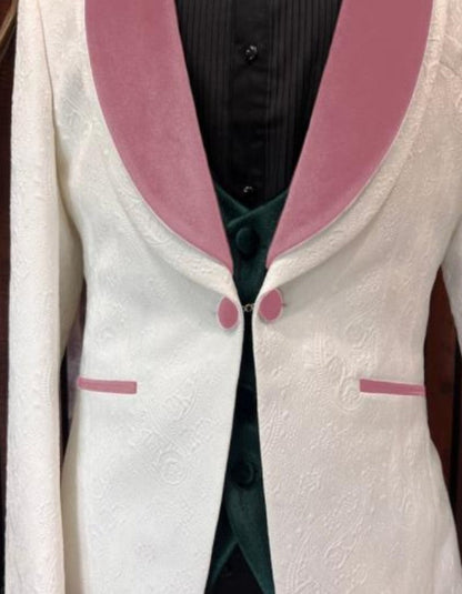 White and Pink Tuxedo - Prom Suit (Jacket  Pants  Vest  Bowtie Package)