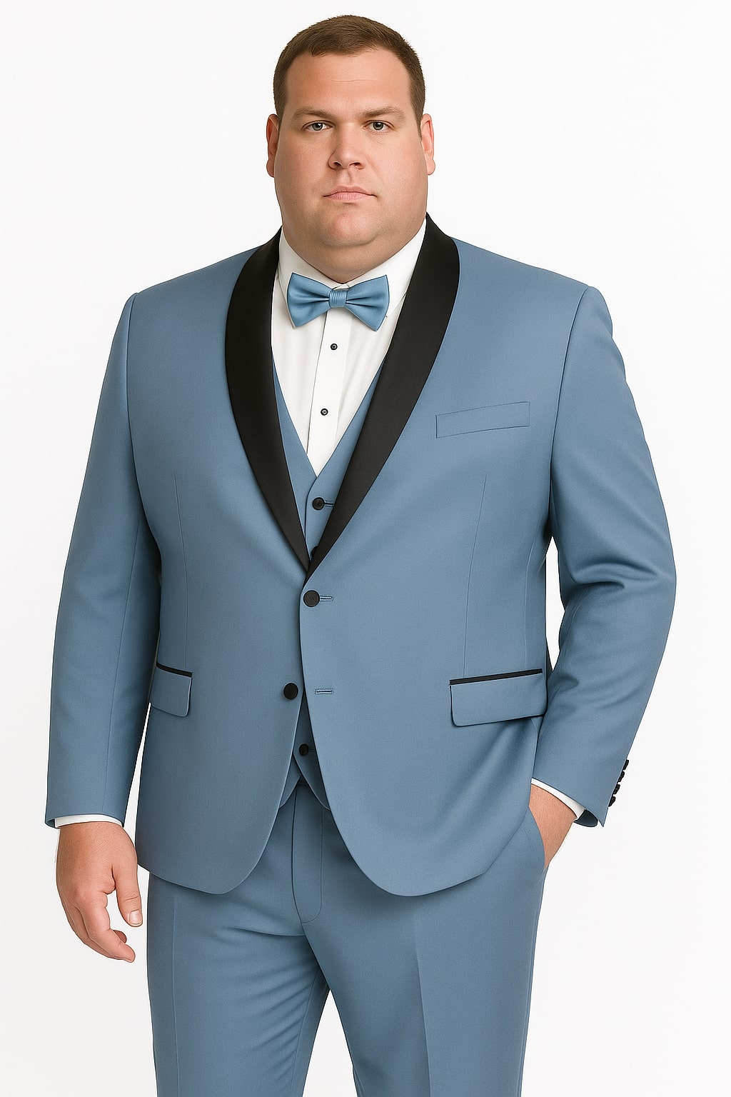 Sky Blue Tuxedo with Black Shawl Lapel Slim Fit Prom and Wedding Suit in Baby Blue Color - Light Blue