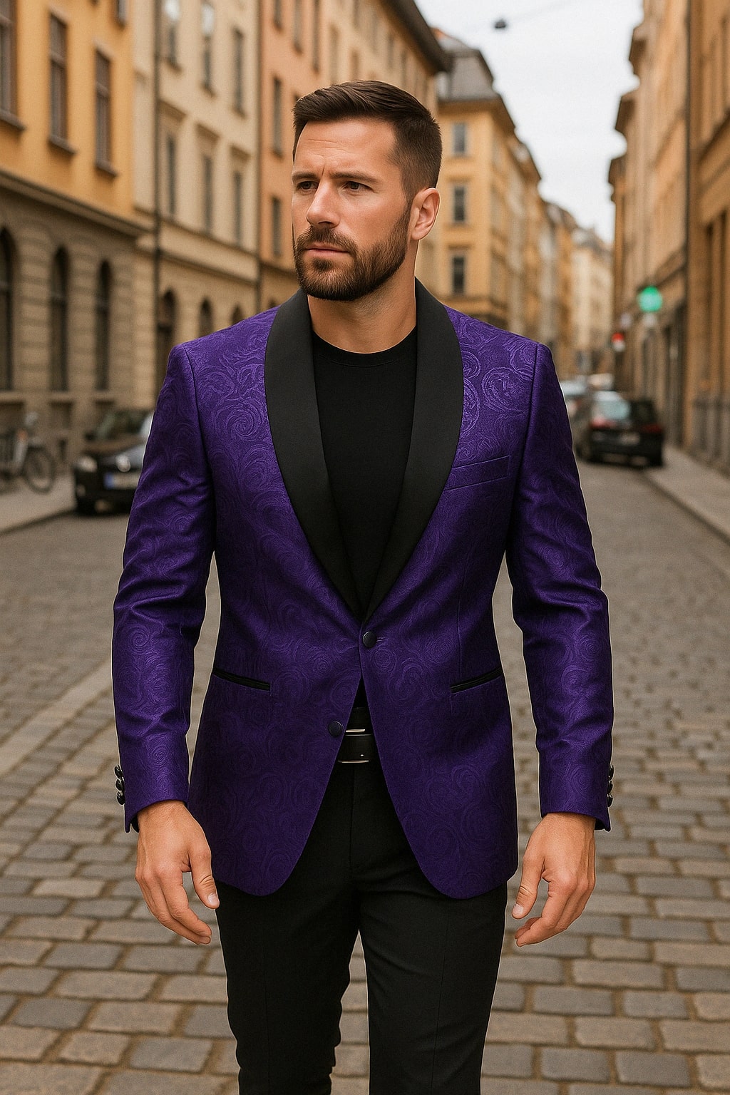 Mens Purple Paisley Pattern Blazer Jacket  Satin Finish