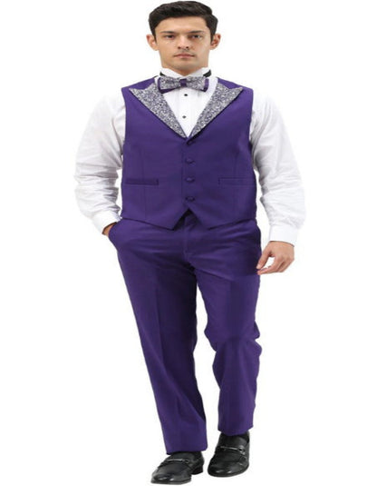 Purple Prom Tuxedo - Perfect Wedding Suit Vested Rhinestone sequin Lapelled