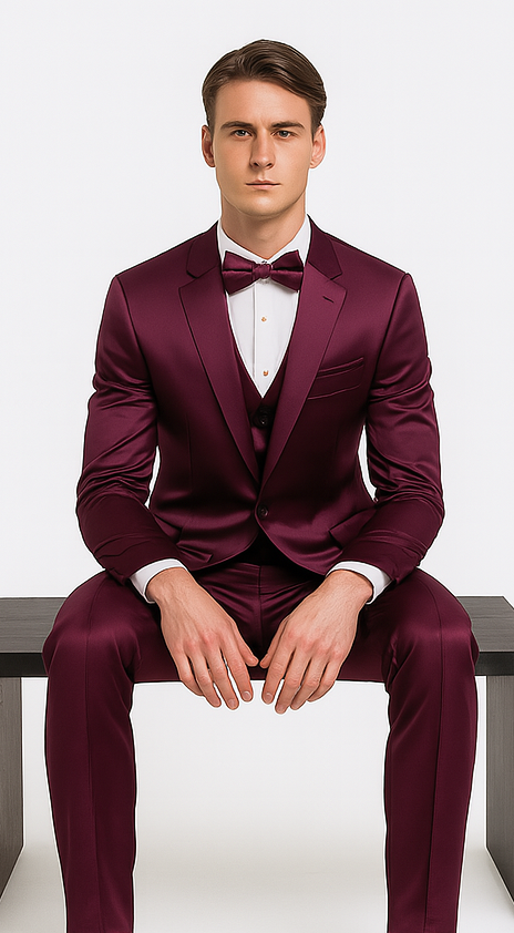 Tazzio Men's Purple Satin 3 Piece Slim Fit Suit with Peak Lapel Jacket  Premium Double Breasted Style