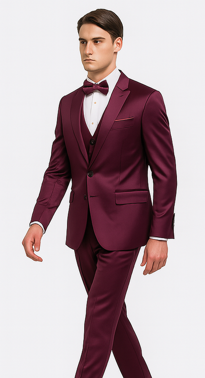 Tazzio Men's Purple Satin 3 Piece Slim Fit Suit with Peak Lapel Jacket  Premium Double Breasted Style