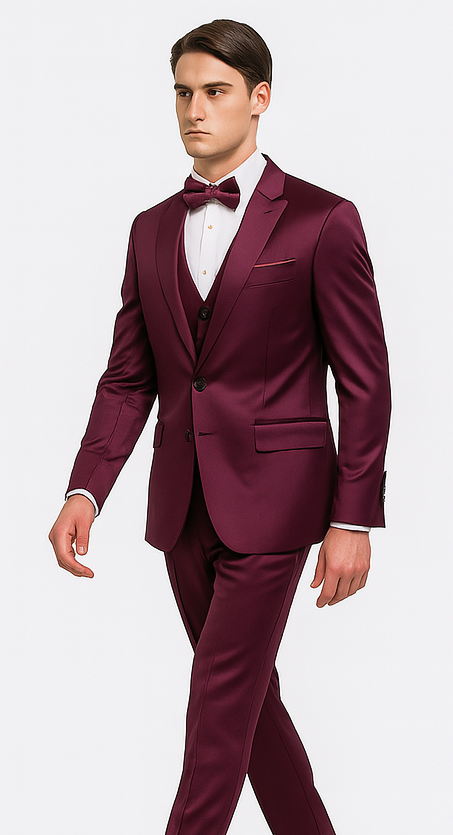Tazzio Men's Purple Satin 3 Piece Slim Fit Suit with Peak Lapel Jacket  Premium Double Breasted Style