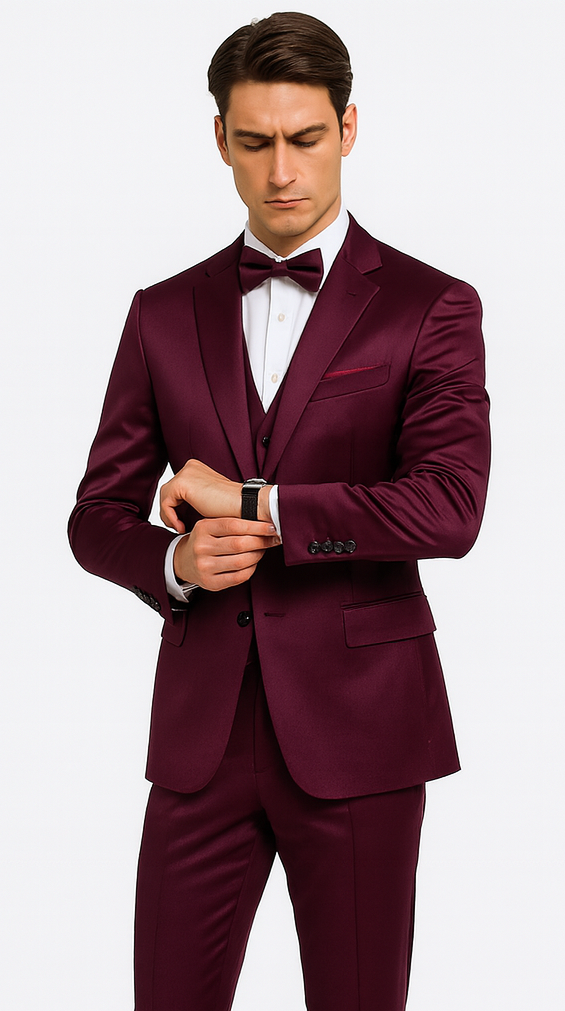 Tazzio Men's Purple Satin 3 Piece Slim Fit Suit with Peak Lapel Jacket  Premium Double Breasted Style