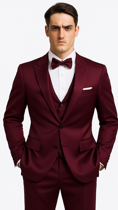 Tazzio Men's Purple Satin 3 Piece Slim Fit Suit with Peak Lapel Jacket  Premium Double Breasted Style