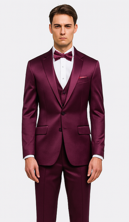 Tazzio Men's Purple Satin 3 Piece Slim Fit Suit with Peak Lapel Jacket  Premium Double Breasted Style