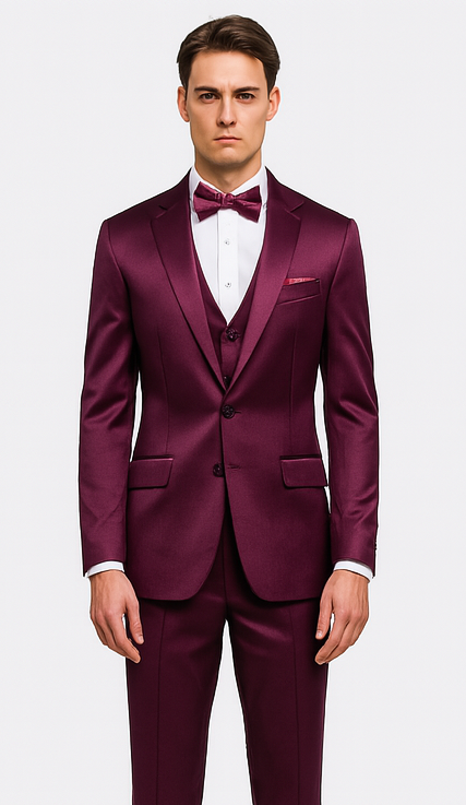 Tazzio Men's Purple Satin 3 Piece Slim Fit Suit with Peak Lapel Jacket  Premium Double Breasted Style