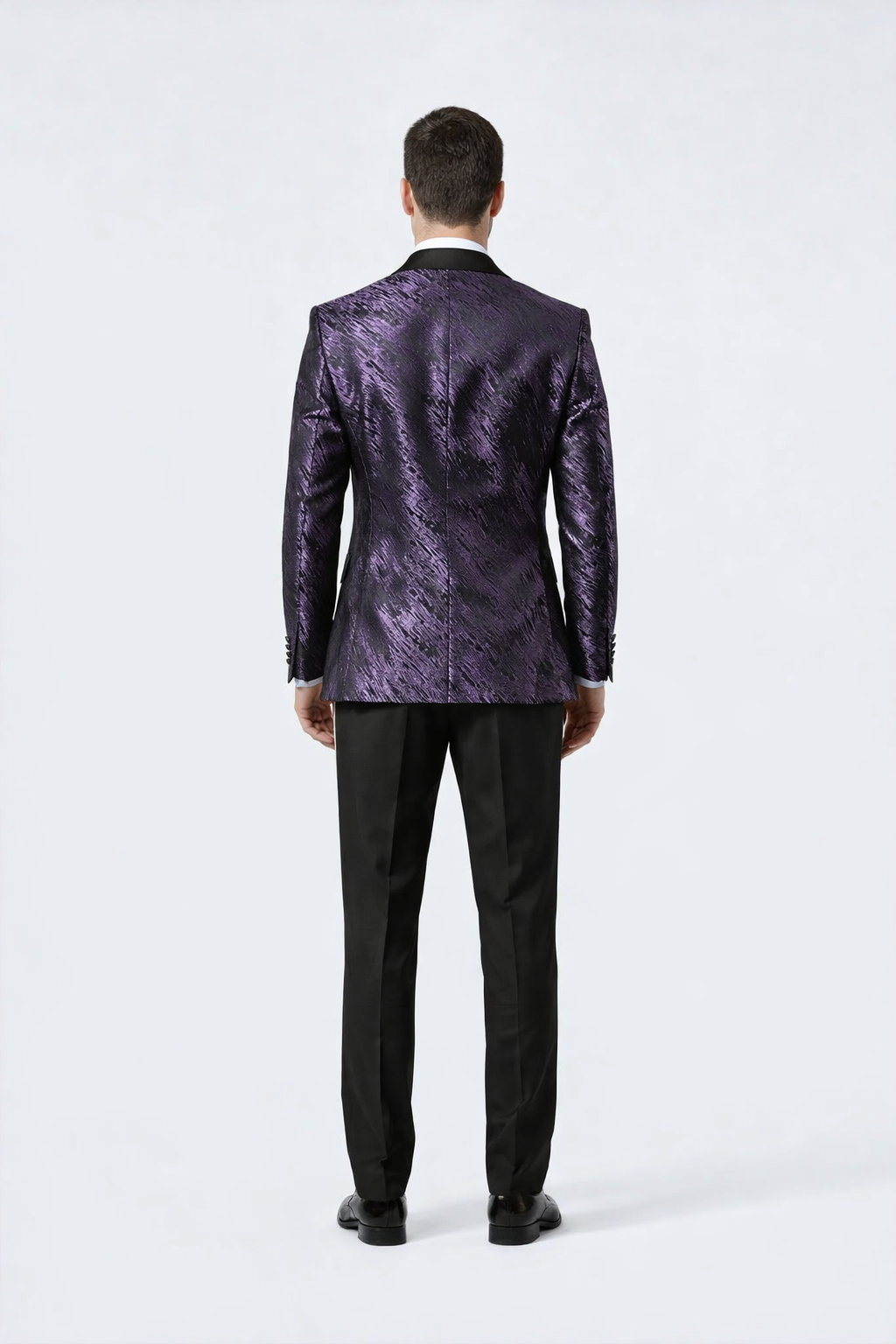 Purple Jacquard Statement Tuxedo Jacket  Satin Peak Lapel Double-Breasted