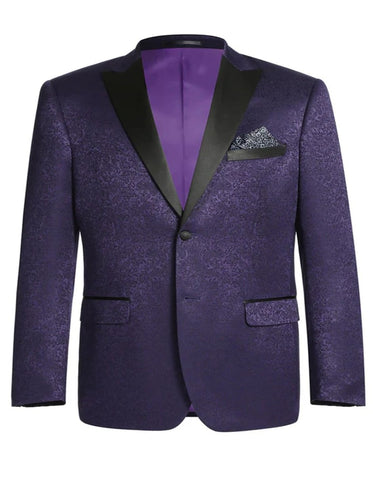 Mens Two Button Peak Lapel Paisley Prom Purple Tuxedo Blazer