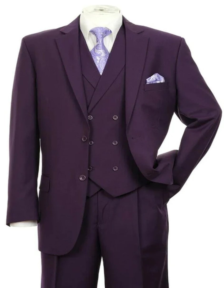 Pleated Dress Men Suits - Mens 2 Button Fashion Purple Double Breasted Suit